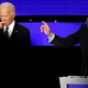 Former Vice President Joe Biden, left, and Vermont Senator Bernie Sanders, right, at a January 2020 presidential primary debate in Des Moines, Iowa.